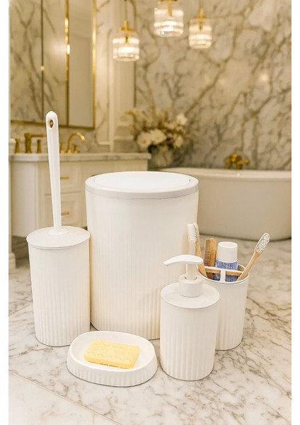 Şık 5'li Banyo Seti, Beyaz, 6 Litre Hacim, Elegant ve Kullanışlı