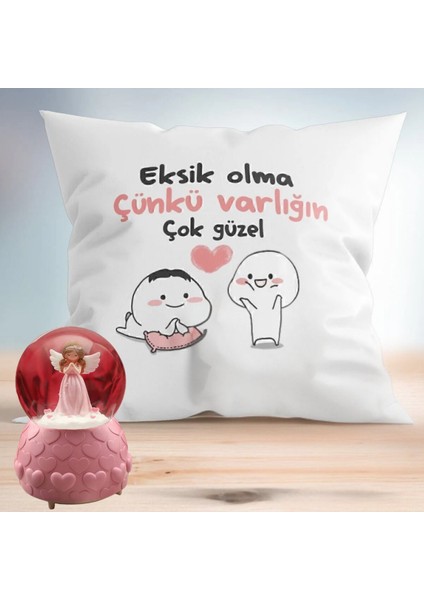Pembe Peri Işıklı Kar Küresi ve Yastık Seti, Sevgiliye Tatlı Hediye