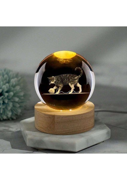 Kişiye Özel Işıklı Ahşap Kedi Temalı Cam Küre 8X6CM fiyatları