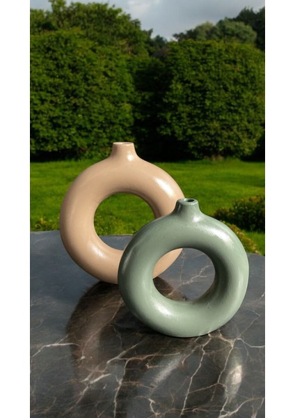 Iskandinav 2’li Halka Dekoratif Vazo Seti – Büyük 20 cm / Küçük 15 cm