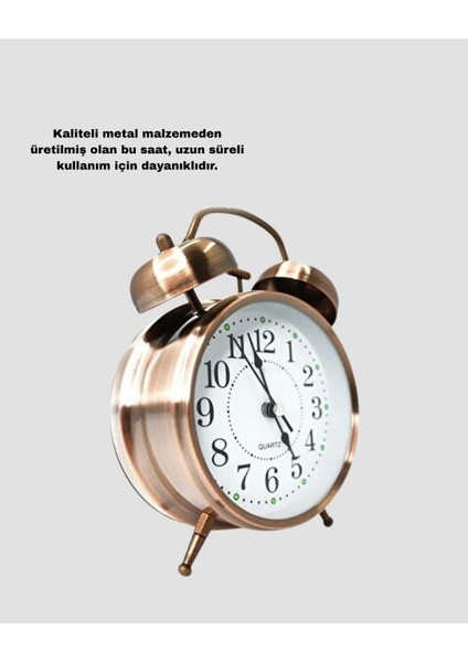 Metal Bronz Nostaljik Masa Saati Alarmlı Büyük Boy Sessiz Mekanizmalı modelleri