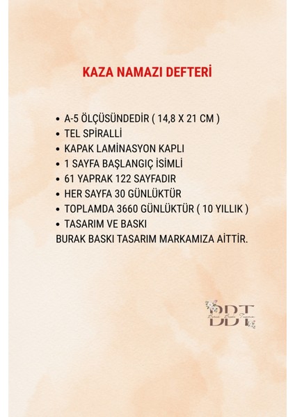 10 Yıllık Kaza Namazı Defteri , Yeşil Kahverengi Kapak / Takip Çizelgesi- A-5 Telli - Pvc Kapak indirimleri