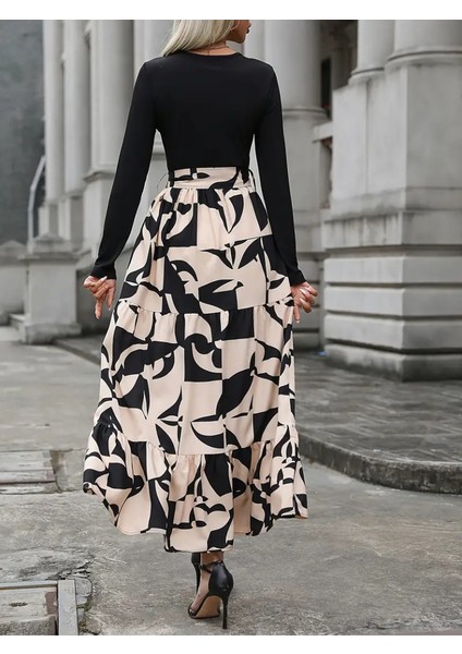 Egecen Kadın Uzun Kollu Bisiklet Yaka Uzun Elbise