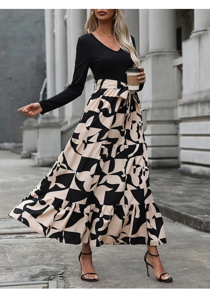 Egecen Kadın Uzun Kollu Bisiklet Yaka Uzun Elbise