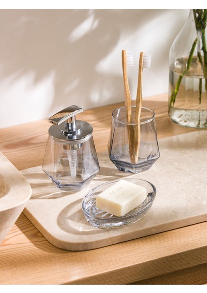 Şeffaf Cam Banyo Seti 3'lü, Şık ve Modern Tasarım