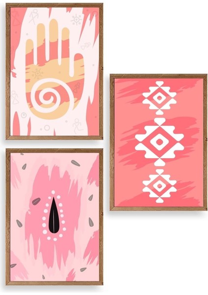 Düşündüren Şekiller Üçlü Ahşap Çerçeveli Tablo