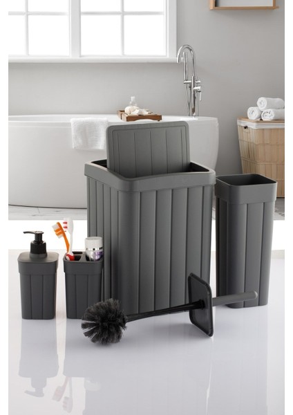 Şık 4 Parça Banyo Seti: Çöp Kovası, Tuvalet Fırçası, Sabunluk, Diş Fırçalık