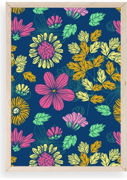 Çiçekler Ahşap Çerçeveli Tablo