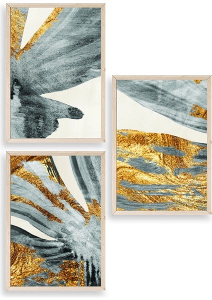 Manzara Üçlü Ahşap Çerçeveli Tablo