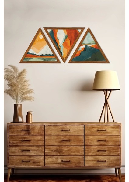 Dekoratif Üçgen Çerçeveli Ahşap Tablo Set