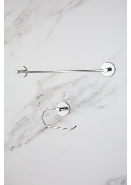 Krom Uzun Havluluk ve Peçetelik Seti, Banyo Aksesuarları, 2 Parça