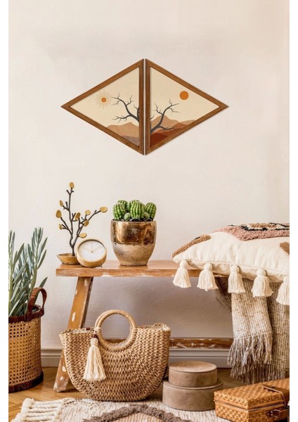 Dekoratif Üçgen Çerçeveli Ahşap Tablo Set
