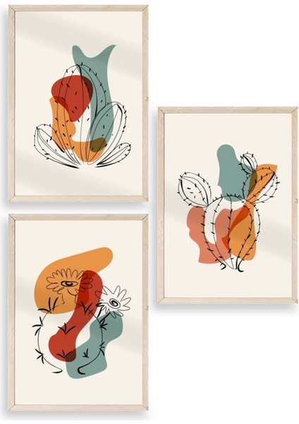 Düşündüren Şekiller Üçlü Ahşap Çerçeveli Tablo