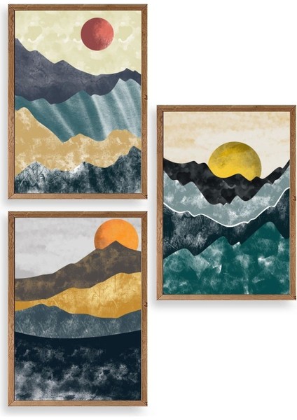 Manzara Üçlü Ahşap Çerçeveli Tablo