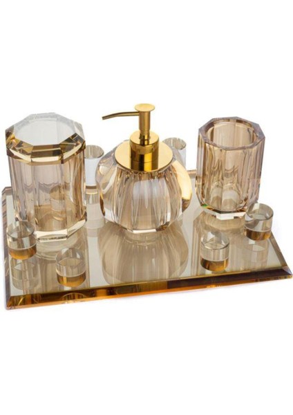Şampanya Renkli Cam Banyo Seti, 4 Parça, 30X21CM, Şık ve Kullanışlı fiyatları