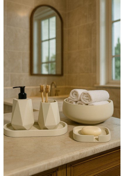 Şık 5 Parça Banyo Seti, Katı ve Sıvı Sabunluk, Diş Fırçalık, Havluluk, Tepsi fiyatları