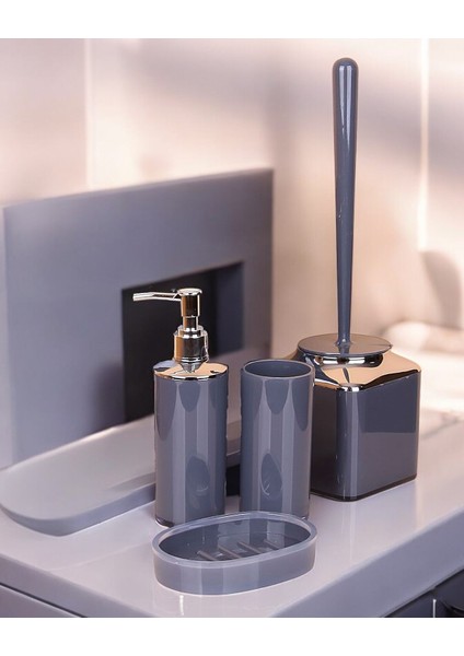 Modern 4'lü Banyo Seti, Katı ve Sıvı Sabunluk, Diş Fırçalık, Tuvalet Fırçası
