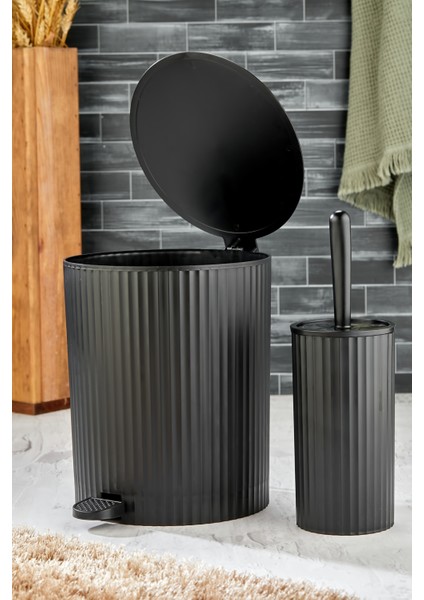 2 Parça Pedallı Banyo Seti, Çizgili Yuvarlak Çöp Kovası ve Wc Fırçası fiyatları