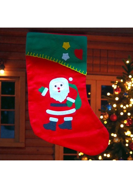 Noel Baba Çorabı Kırmızı Noel Çorabı Noel Baba Figürlü Çorap Yılbaşı Süsleri Yılbaşı Dekorları 44 cm