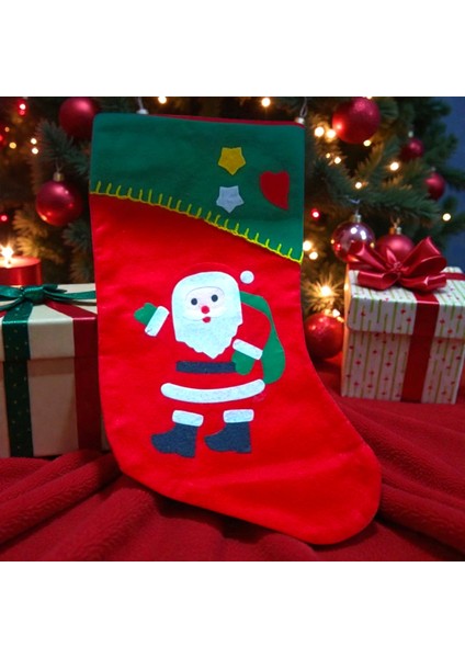 Noel Baba Çorabı Kırmızı Noel Çorabı Noel Baba Figürlü Çorap Yılbaşı Süsleri Yılbaşı Dekorları 44 cm modelleri