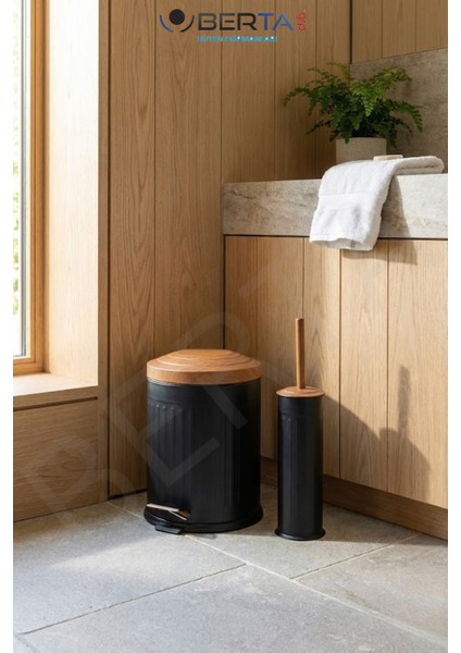 Vintage Ahşap Siyah Banyo Seti, 5lt Çöp Kovası ve Tuvalet Fırçası fiyatları