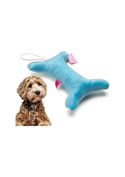 Kemik Peluş Köpek Oyuncağı Çekiştirmeli Diş Kaşıma Diş Sağlığı Büyük Kemik (Mavi)