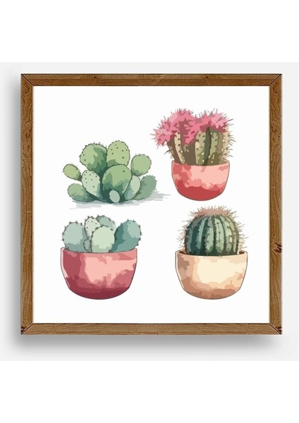 Kaktüs Ahşap Çerçeveli Tablo