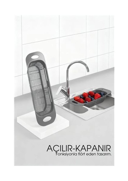 Ayarlanabilir Sürgülü Lavabo Süzgeci – Mutfak Için Pratik ve Şık Tasarım Gri