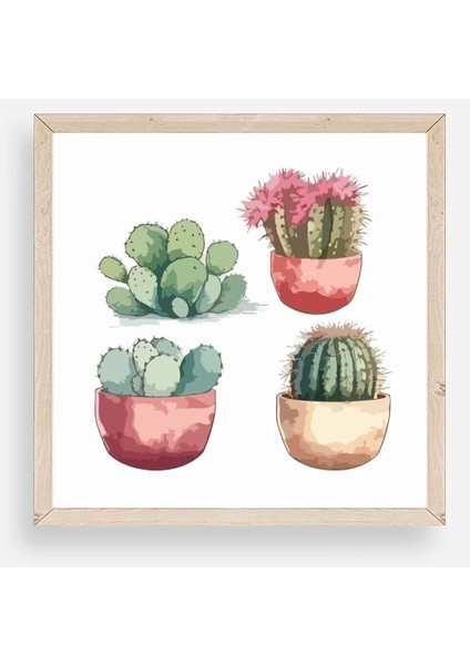 Kaktüs Ahşap Çerçeveli Tablo