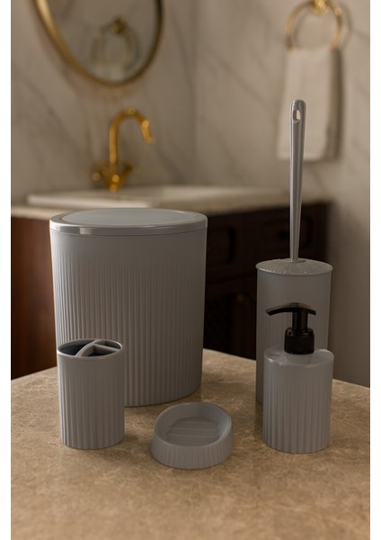 Şık Gri Banyo Seti 5 Parça, 6 Litre Hacim, Modern ve Fonksiyonel Tasarım