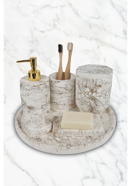 12 Parça Mermer Desenli Banyo Seti, Sabunluk, Diş Fırçalık, Çöp Kovası fiyatları
