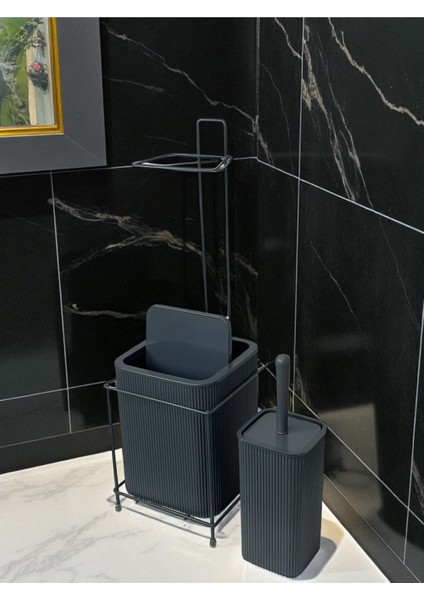 Füme Renkli Çöp Kovası ve Tuvalet Fırça Seti, Şık ve Kullanışlı