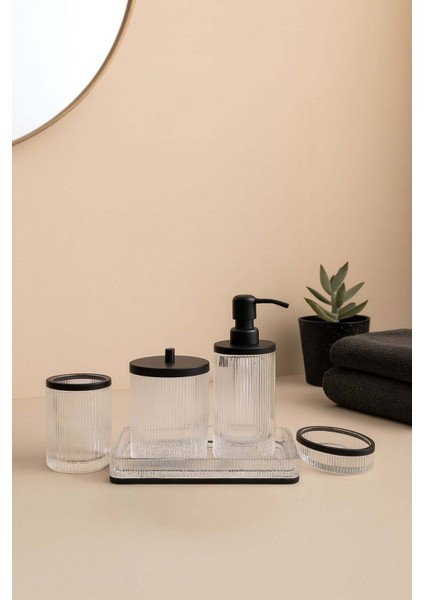 Şeffaf Kristal Desenli 5'li Banyo Seti, Zarif ve Kullanışlı Tasarım