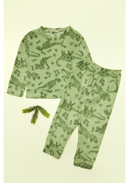 Dinazor Desenli Polar Erkek Çocuk Pijama Takımı