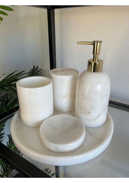 Şık Beyaz Mermer Banyo Seti, 5 Parça, Modern ve Zarif Tasarım