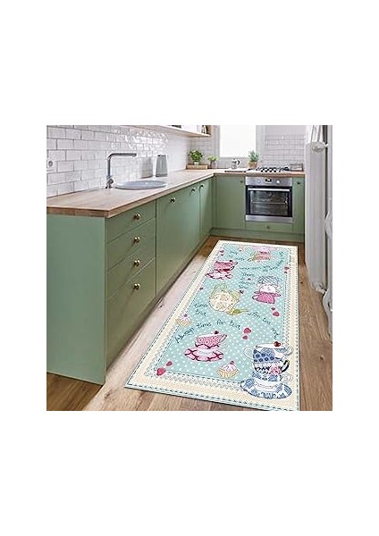 Dizayn Odaly Kadife Pamuk Tabanlı Yıkanabilen Kaydırmaz Mutfak Halısı 100X160