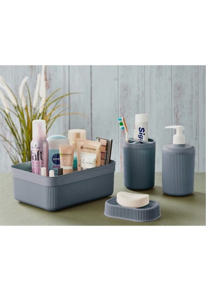 Şık 4'lü Akrilik Banyo Seti, Gri Renkli, Modern ve Kullanışlı Tasarım