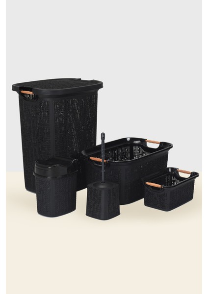 Şık ve Kullanışlı 5 Parça Banyo Seti, Kirli ve Çamaşır Sepetiyle