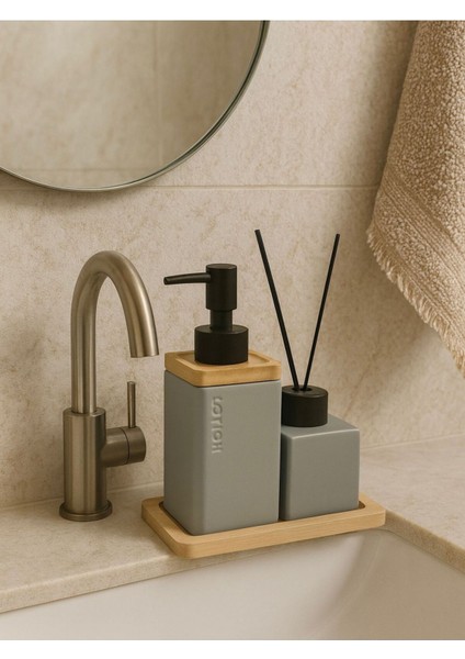 Ahşap Tepsili Sabunluk ve Kokuluk Banyo Takımı