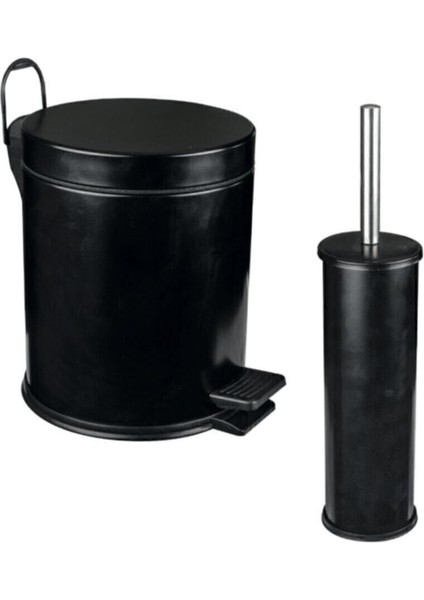 Pratik Tuvalet Çöp Kovası ve Fırça Seti, Siyah Mat, Temizlik Kolaylığı