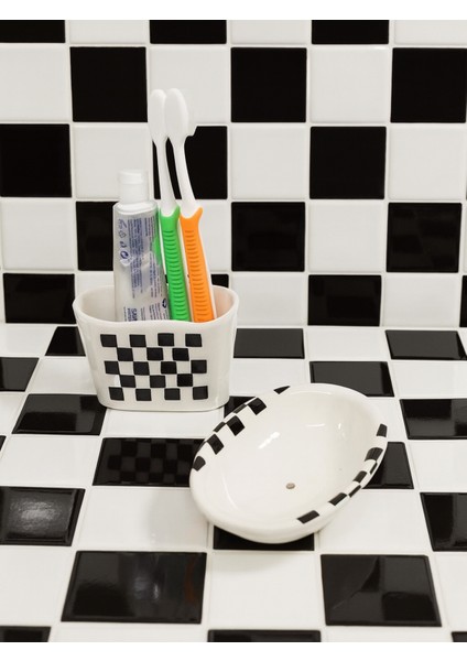 El Yapımı Seramik Banyo Seti, Katı Sabunluk, Diş Fırçalık ve Süngerlik