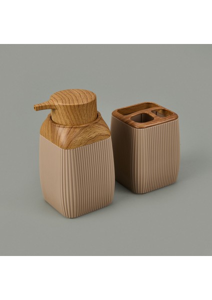 Kahverengi 2'li Sıvı Sabunluk ve Diş Fırçalık Seti, Şık ve Kullanışlı