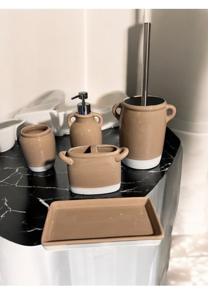 Şık 5 Parça Nature Porselen Banyo Seti, Zarif ve Dayanıklı Tasarım