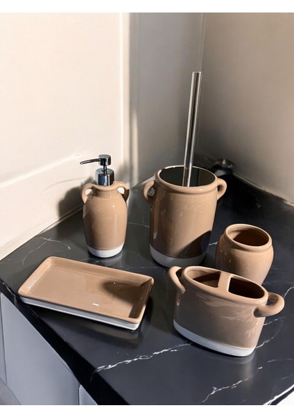 Şık 5 Parça Nature Porselen Banyo Seti, Zarif ve Dayanıklı Tasarım fiyatları