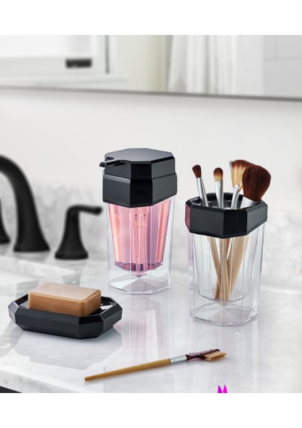 Şık 3'lü Banyo Seti Sabunluk Diş Fırçalık Sıvı Sabunluk Takımı