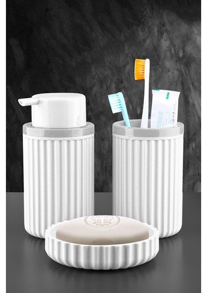 Şık 3 Parça Banyo Seti, Oval Akrilik Sabunluk ve Fırçalık Takımı
