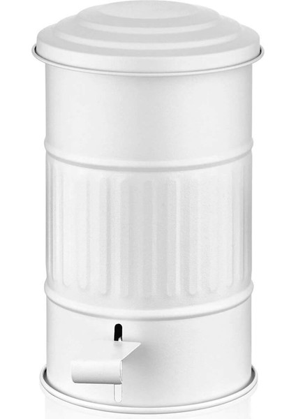 Beyaz Metal Çöp Kovası, 5 Litrelik, 31X17 Cm, Pedallı Tasarım