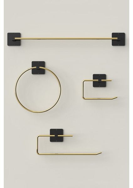 Yüksek Kaliteli 4'lü Gold Havluluk ve Sabunluk Banyo Seti