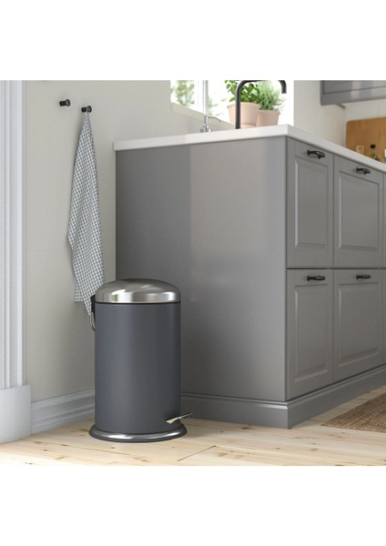 Büyük Boy Çelik Çöp Kovası, 45CM, 12 Litre, Koyu Gri, Dayanıklı ve Şık