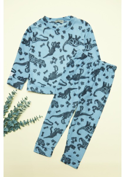Dinazor Desenli Polar Erkek Çocuk Pijama Takımı